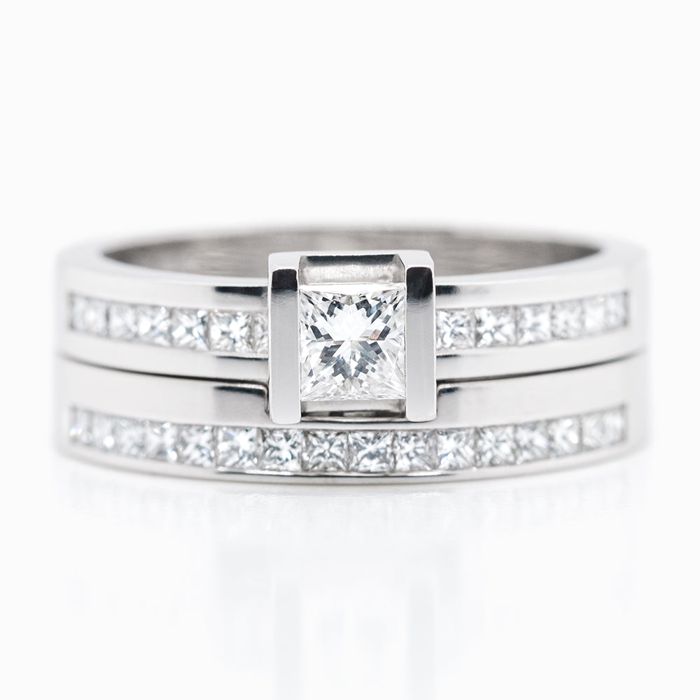 Andrew Geoghegan 'Box Highlight' Ring Set - 0.25ct G/Vs Princess-Cut Diamond - 18ct White Gold